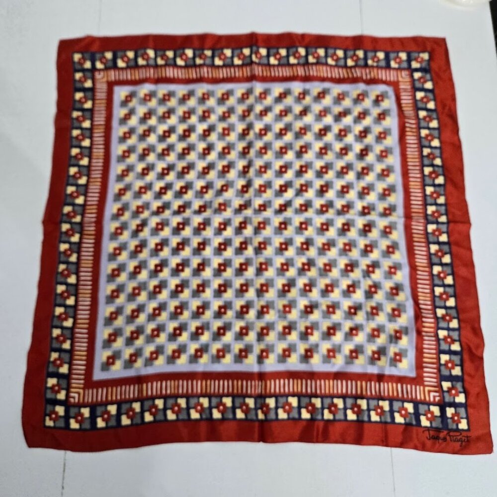 Jaques Piaget Square Geometric Satin Scarf Made In Italy 26.5" Formal Designer